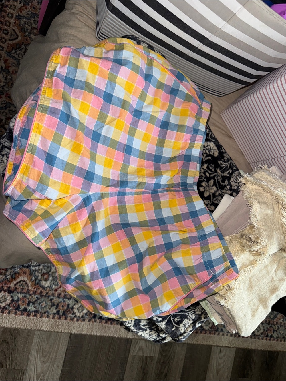 Lands' End Pastel Plaid Cotton Bermuda Shorts in Pink, Yellow & Blue